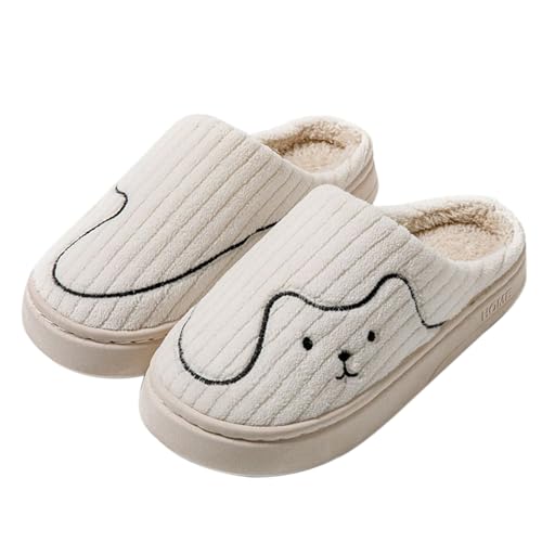 Hausschuhe Arbeit Slip On Pelzig Flach Haus Winter Runde Spitze Halten Warm Drucken Hausschuhe Schuhe Hausschuhe Designs, Weiß, 37 EU von Generic