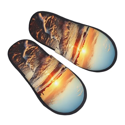 Hausschuhe Blick Auf Den Sonnenuntergang Am Strand Gemütlich Slippers Bequeme Baumwolle Pantoffeln Für Winter Weihnachten Den Alltag L von Generic