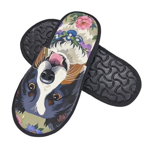 Hausschuhe Border Collie Blumen Luxuriös Slippers Flauschiges Pantoffeln Für Weihnachten Den Alltag Winter M von Generic