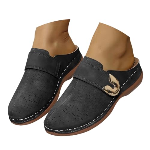 Hausschuhe Damen Geschlossen Rutschfest Sommer Gartenclogs Leicht Gartenschuhe Hinten Offen Pantoletten Leder Kork Hausschuhe Bequeme Freizeitschuhe Orthopädische Sandalen für Damen von Generic