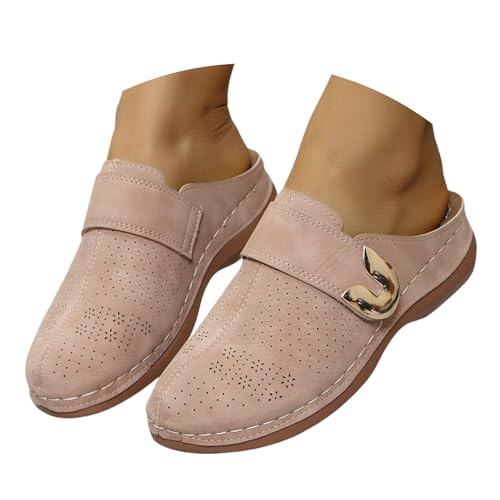 Hausschuhe Damen Geschlossen rutschfest Sommer Gartenclogs Leicht Gartenschuhe Hinten Offen Pantoletten Leder Kork Hausschuhe Bequeme Freizeitschuhe Orthopädische Sandalen für Damen von Generic