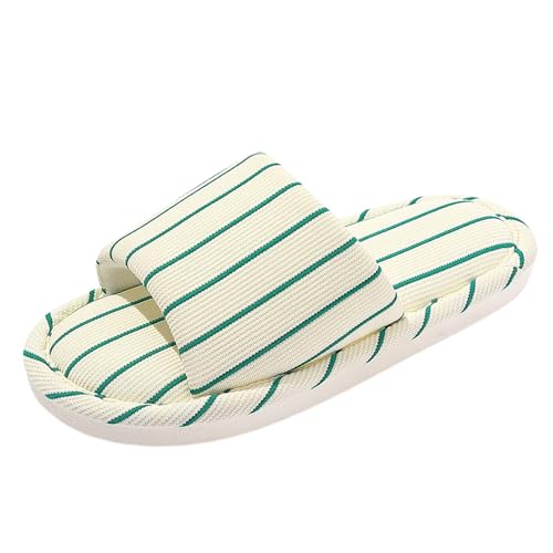 Hausschuhe Damen Linen Geflochtene Schlupfschuhe Atmungsaktiv und komfortabel Pantoffeln Rutschfest Leicht Schlappen Frauen Flache Hüttenschuhe Offene Zehe Slippers Bequeme Hauspantoffeln von Generic