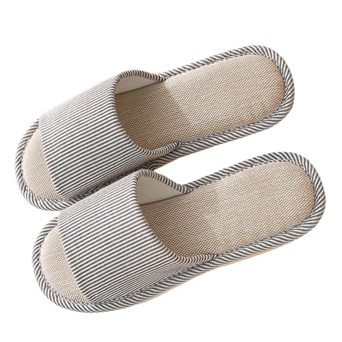 Hausschuhe Damen Linen Geflochtene Schlupfschuhe Atmungsaktiv und komfortabel Pantoffeln Rutschfest Leicht Schlappen Frauen Flache Hüttenschuhe Offene Zehe Slippers Bequeme Hauspantoffeln von Generic