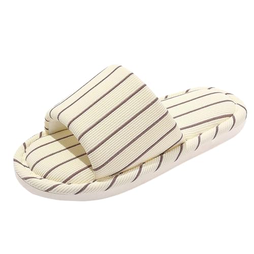 Hausschuhe Damen Linen Geflochtene Schlupfschuhe Atmungsaktiv und komfortabel Pantoffeln Rutschfest Leicht Schlappen Frauen Flache Hüttenschuhe Offene Zehe Slippers Bequeme Hauspantoffeln von Generic