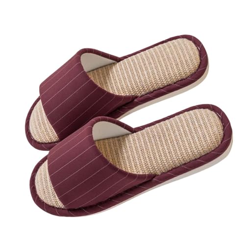 Hausschuhe Damen Linen Geflochtene Schlupfschuhe Atmungsaktiv und komfortabel Pantoffeln Rutschfest Leicht Schlappen Frauen Flache Hüttenschuhe Offene Zehe Slippers Bequeme Hauspantoffeln von Generic