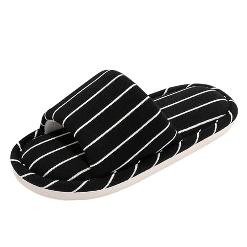 Hausschuhe Damen Linen Geflochtene Schlupfschuhe Atmungsaktiv und komfortabel Pantoffeln Rutschfest Leicht Schlappen Frauen Flache Hüttenschuhe Offene Zehe Slippers Bequeme Hauspantoffeln von Generic