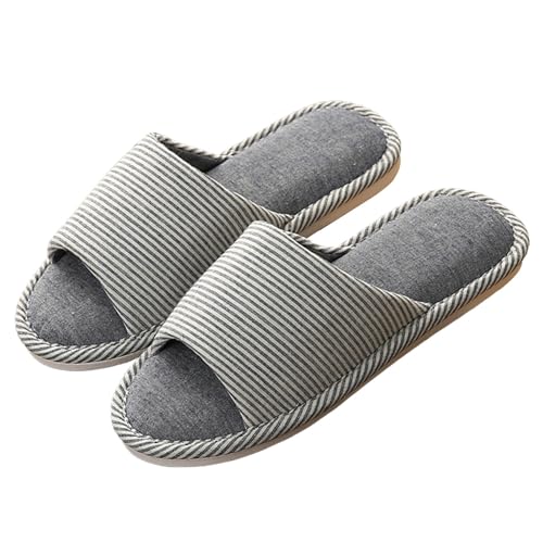 Hausschuhe Damen Linen Geflochtene Schlupfschuhe Atmungsaktiv und komfortabel Pantoffeln Rutschfest Leicht Schlappen Frauen Flache Hüttenschuhe Offene Zehe Slippers Bequeme Hauspantoffeln von Generic