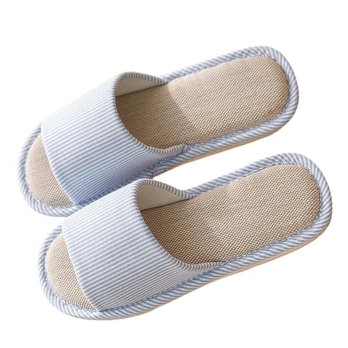 Hausschuhe Damen Linen Geflochtene Schlupfschuhe Atmungsaktiv und komfortabel Pantoffeln Rutschfest Leicht Schlappen Frauen Flache Hüttenschuhe Offene Zehe Slippers Bequeme Hauspantoffeln von Generic
