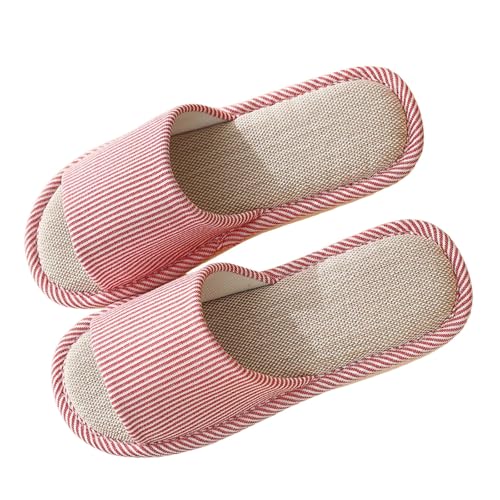 Hausschuhe Damen Linen Geflochtene Schlupfschuhe Atmungsaktiv und komfortabel Pantoffeln Rutschfest Leicht Schlappen Frauen Flache Hüttenschuhe Offene Zehe Slippers Bequeme Hauspantoffeln von Generic