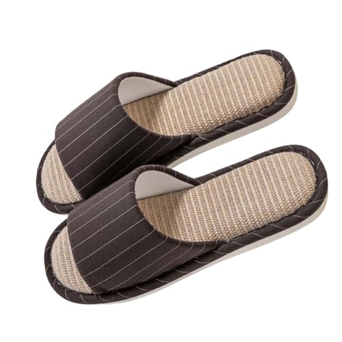 Hausschuhe Damen Linen Geflochtene Schlupfschuhe Atmungsaktiv und komfortabel Pantoffeln Rutschfest Leicht Schlappen Frauen Flache Hüttenschuhe Offene Zehe Slippers Bequeme Hauspantoffeln von Generic