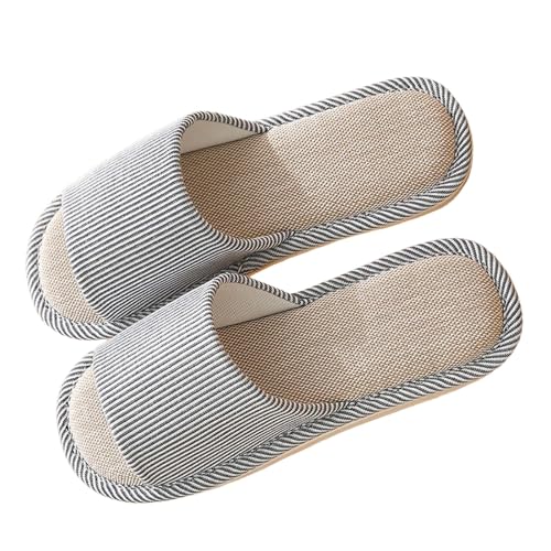 Hausschuhe Damen Linen Geflochtene Schlupfschuhe Atmungsaktiv und komfortabel Pantoffeln Rutschfest Leicht Schlappen Frauen Flache Hüttenschuhe Offene Zehe Slippers Bequeme Hauspantoffeln von Generic