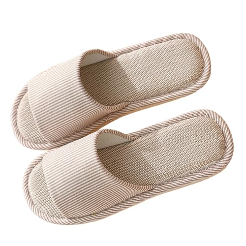 Hausschuhe Damen Linen Geflochtene Schlupfschuhe Atmungsaktiv und komfortabel Pantoffeln Rutschfest Leicht Schlappen Frauen Flache Hüttenschuhe Offene Zehe Slippers Bequeme Hauspantoffeln von Generic