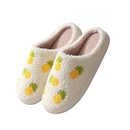 Hausschuhe Damen Obst Muster Pantoffeln Niedlich Cartoon Flauschige Baumwolle Schuhe Frauen Winter Warme Indoor Ananas Gelb,43-44 EU von Generic