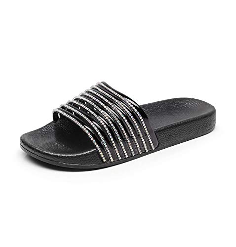 Hausschuhe Damen PVC Bequem Sandalen Frauen Sommer mit Glitzer Strass Bling Pantoletten Badeschuhe Weich Freizeit FlipFlop Slipper Strand Sandalen (Schwarz, numeric_36) von Generic
