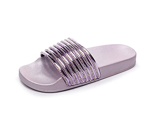 Hausschuhe Damen PVC Bequem Sandalen Frauen Sommer mit Glitzer Strass Bling Pantoletten Badeschuhe Weich Freizeit FlipFlop Slipper Strand Sandalen (Violet, numeric_39) von Generic