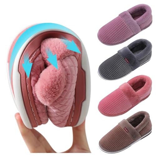 Hausschuhe Damen Plüsch, Winterschuhe Damen Gefüttert Elegant Pantoletten Mit Fussbett Slippers Warme Pantoffeln Winter Filzpantoffeln Rutschfest Baumwollhausschuhe Flach Haushaltsschuhe von Generic