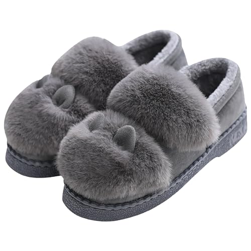 Hausschuhe Damen Plüsch Geschlossen, Hausschlappen Damen Flach Winterschuhe Gefüttert Elegant Schlupfschuhe Weich Slipper Warm Baumwollhausschuhe Plateau Heimschuhe Rutschfest Haushaltsschuhe von Generic
