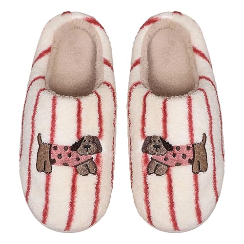 Hausschuhe Damen Plüsch Warm Pantoletten mit Fleece gefüttert Cartoon Hund Winter Warm Pantoffeln Wärme Komfort rutschfeste Hausschlappen Bequeme Slippers von Generic