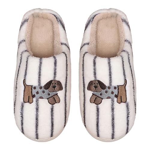 Hausschuhe Damen Plüsch Warm Pantoletten mit Fleece gefüttert Cartoon Hund Winter Warm Pantoffeln Wärme Komfort rutschfeste Hausschlappen Bequeme Slippers von Generic