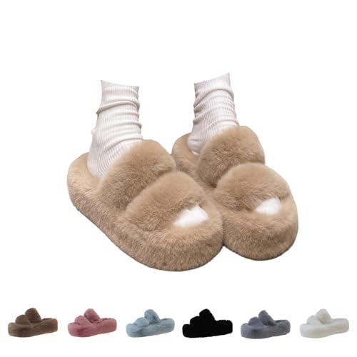Hausschuhe Damen Plüsch Winter, Kuschel Flauschige rutschfeste Hausschuhe, Bequeme Pantoffeln Weich Plattform, Offener Offener Zeh Haus Kuschelig Slippers Mode Drinnen Draußen von Generic
