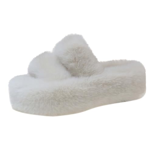 Hausschuhe Damen Plüsch Winter, Kuschel Flauschige rutschfeste Hausschuhe, Bequeme Pantoffeln Weich Plattform, Offener Offener Zeh Haus Kuschelig Slippers Mode Drinnen Draußen von Generic
