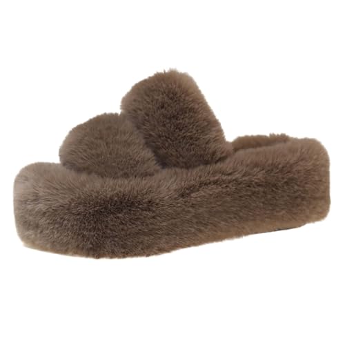 Hausschuhe Damen Plüsch Winter, Kuschel Flauschige rutschfeste Hausschuhe, Bequeme Pantoffeln Weich Plattform, Offener Offener Zeh Haus Kuschelig Slippers Mode Drinnen Draußen von Generic
