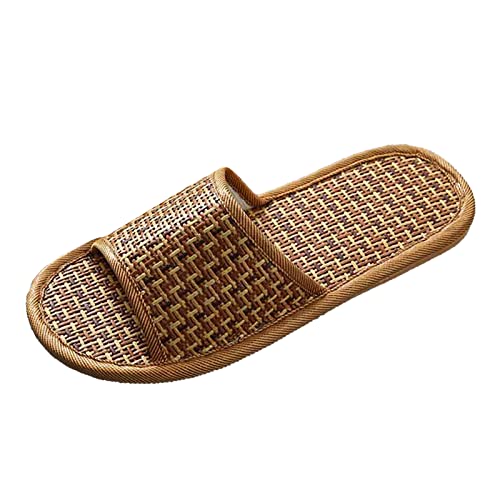 Hausschuhe Damen Sommer Leinen, Stroh Sandalen Damen Pantoffeln Outdoor/Indoor Freizeitschuhe Open Toe Atmungsaktiv Flacheschuhe Weich rutschfest Walkingschuhe Liebespaar Strandschuhe Coole von Generic
