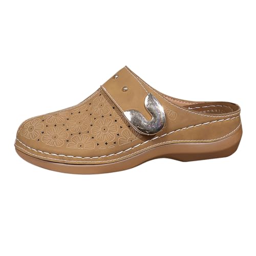 Hausschuhe Damen Sommer Mit Absatz Ergonomische Offener Zehen Leder Leichte Pantoletten Zur Schmerzlinderung Mode Pantoletten Rutschfeste Keilabsatz Freizeitschuhe Strand von Generic