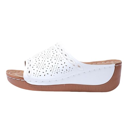 Hausschuhe Damen Sommer Offen - Pantoletten Mit Keilabsatz Frauen Slip On Slipper Hohl Atmungsaktiv Strandschuhe Plateau Sandaletten Rutschfest Sommerschuhe Bequem Keilsandalen von Generic