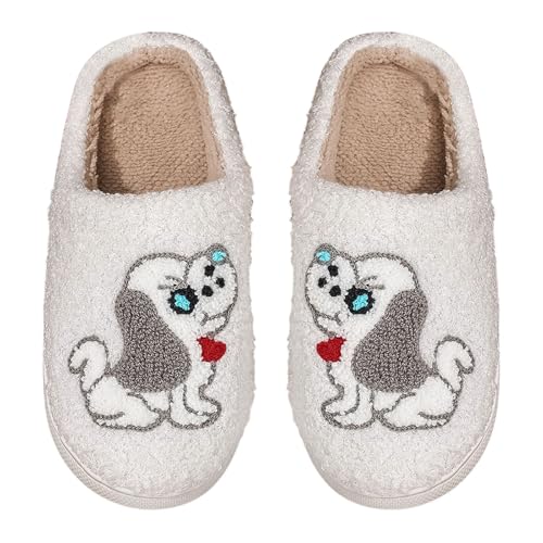 Hausschuhe Damen Winter Bequem Pantoffeln Mit Polar Fleece-Futter Warm Badeschuhe Geschlossen Slippers Rutschfeste Flache Flauschig Filzpantoffeln von Generic