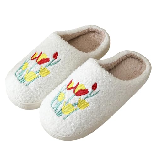 Hausschuhe Damen Winter Haushaltsschuhe Memory Foam Plüschige Gemütliche Plüsch Flache Hüttenschuhe Cartoon Einfarbig Women von Generic