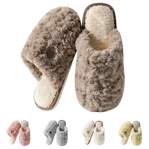 Hausschuhe Damen Winter Plüsch, Hausschlappen Damen Flach Winterschuhe Gefüttert Slippers Elegant Schlupfschuhe Flauschig Pantoletten Rutschfest Baumwollhausschuhe Bequem Haushaltsschuhe von Generic