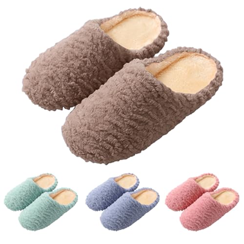 Hausschuhe Damen Winter Plüsch, Slipper Damen Elegant Hausschlappen Flach Winterschuhe Gefüttert Schlupfschuhe Rutschfest Hauspantoffeln Warm Baumwollhausschuhe Flauschig Heimschuhe von Generic