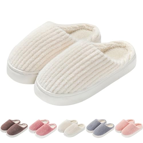 Hausschuhe Damen Winter Plüsch, Weiße Schlupfschuhe Damen Slipper Elegant Pantoffeln Plateau Winterschuhe Gefüttert Hausschlappen Warm Haushaltsschuhe Rutschfest Schlupfschuhe Baumwollhausschuhe von Generic