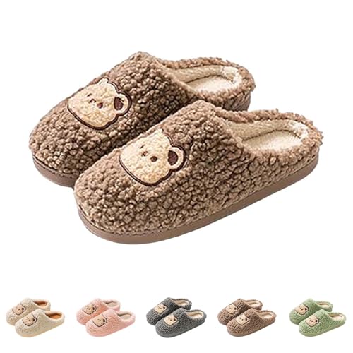 Hausschuhe Damen Winter Plüsch, Winterschuhe Damen Gefüttert Hausschlappen Flach Schlupfschuhe Elegant Haushaltsschuhe Flauschig Baumwollhausschuhe Rutschfest Heimschuhe Unisex Hauspantoffeln von Generic