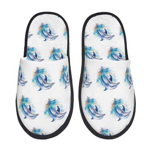 Hausschuhe Delphin Unterwasser Tropische Fische Muster Rutschfeste Baumwolle Pantoffeln Weiches Pantoffeln Für Winter Den Alltag Weihnachten L von Generic