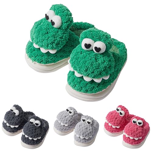 Hausschuhe Dinosaurier Jungen Mädchen Dino Plüsch Pantoffeln Winter Flauschige rutschfest Innenbereich Slippers Kinder Lustige Warm Superfit Hausschuhe Bequem Weiche (Green, 33.5 Big Kids) von Generic