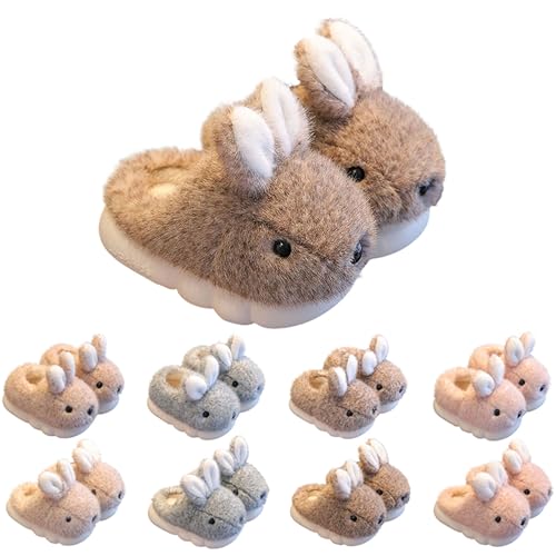Hausschuhe Flauschige Mädchen Süß Hase Plüsch Pantoffeln Slippers Winter Warme rutschfeste Gepolsterte Pantoffeln Tierpantoffel Baumwollschuhe Weiche Bequem Gefüttert Home (Brown, 32 Big Kids) von Generic