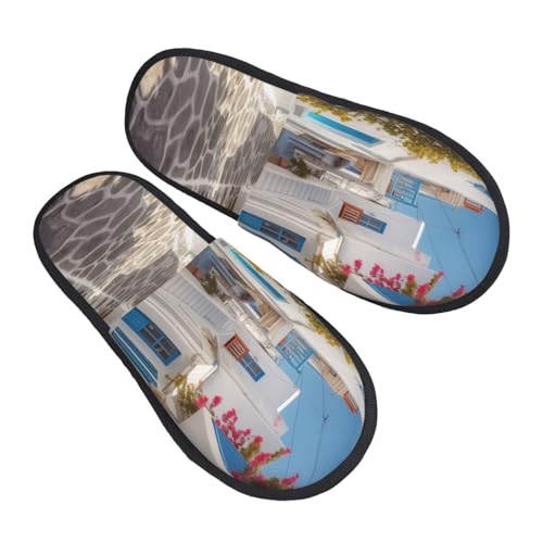Hausschuhe Griechenland Straße Mit Fellfutter Slippers Luxuriös Pantoffeln Für Draußen Drinnen Weihnachten L von Generic