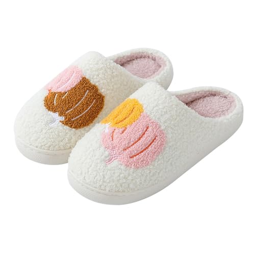 Hausschuhe Halloween Jungen Mädchen Superfit Plüsch Pantoffeln Halloweendeko Unisex Kinder Süß Sürbis Geist Winter Warm Flauschige Slippers Bequem Weiche Fuzzy Schuhe Lustige (3-White, 36) von Generic