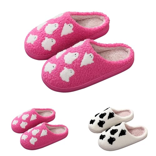 Hausschuhe Halloween Mädchen Süße Geist Plüsch Pantoffeln Halloweendeko Kinder Winter Warm Fuzzy Schuhe Flauschige Rutschfest Slippers Bequem Weiche Thermo Lustige Winterschuhe (Hot Pink, 42) von Generic