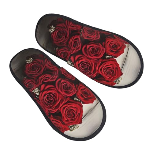 Hausschuhe Herzförmige Rosen Scuff Pantoffeln Kunstalpaka Baumwolle Pantoffeln Für Winter Unisex Weihnachten M von Generic