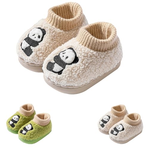 Hausschuhe Jungen Mädchen Panda Plüsch Pantoffel Geschlossen Süß Winter Weiche Tierpantoffel Baumwollschuhe Gefüttert Kinder Indoor Outdoor Rutschfester Plüsch Pantoffeln für (Green, 25 Toddler) von Generic