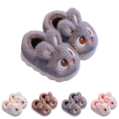 Hausschuhe Kinder Jungen Mädchen Süß Hase Plüsch Pantoffel Winter Weiche Warme Rutschfest Flauschige Hausschuhe Geschlossen Furry Liebespaar Pantoffeln (Grey, 26 Toddler) von Generic
