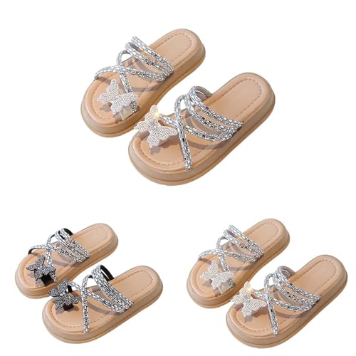 Hausschuhe Mädchen Glitzer Sandalen Leicht Strand Slippers Rutschfest Freizeitschuhe Sandalen Gummisohle Kinder Hochzeit Party Turnschläppchen Brautschuhe Flach (White, 24) von Generic