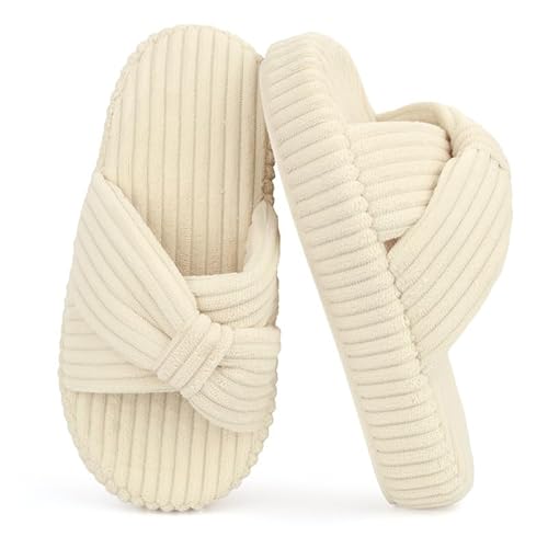 Hausschuhe Mädchen Winter Cord Warm Bequem Pantoffeln Kinder Weich Rutschfest Offene Zehe Hausschuhe Beige,34 EU von Generic