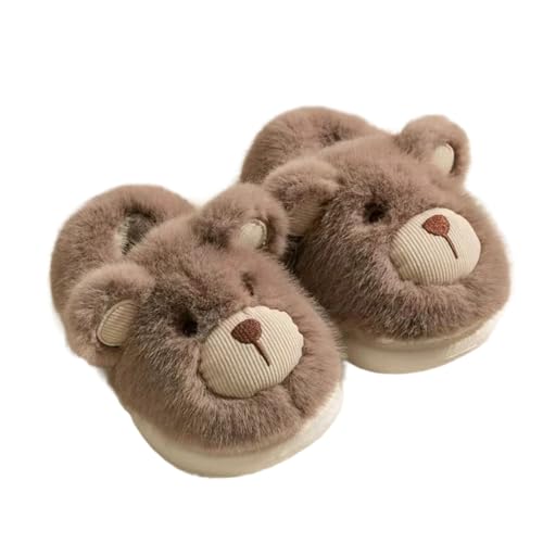 Hausschuhe Mädchen Winter Wärme Pantoffeln Süßes Bärendesign Kordsamt Voll Plüsch Weiche Geschlossen Baumwolleschuhe Antirutsch Bequeme Outdoor/Indoor Slippers von Generic