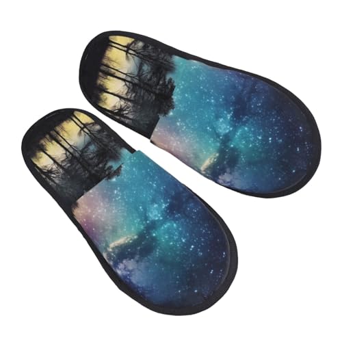Hausschuhe Nachthimmel Mit Bäumen Bedruckt Rutschfeste Slippers Flauschiges Baumwolle Pantoffeln Für Den Alltag Draußen Weihnachten M von Generic