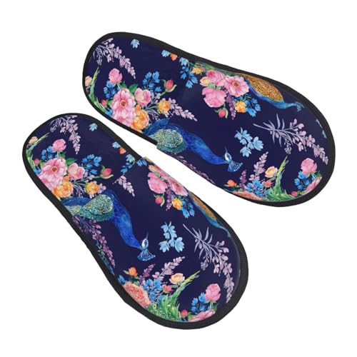 Hausschuhe Pfauen Und Blumen Wärme Pantoffeln Rutschfeste Slippers Für Winter Weihnachten Drinnen L von Generic