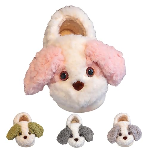 Hausschuhe Plüsch Jungen Mädchen Süß Welpe Flauschige Pantoffel Geschlossen Kinder Kleinkind Winter Weiche Gefüttert Tierpantoffel Bequem Warme Indoor Rutschfester (Coffee, 28.5 Little Child) von Generic